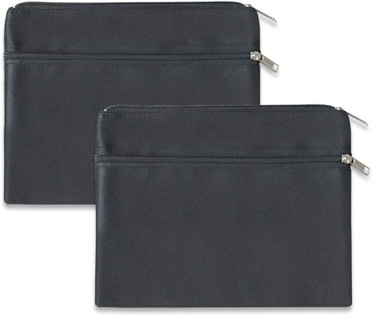 2 Pack 14 X 11 Inches 600D Zipped Large Storage Envelope Pouches Bags with 2 Pockets, Poly File Paper Document Organizer, Portable Bulk Bags for Filing Office Supplies, Black, 2 Pack