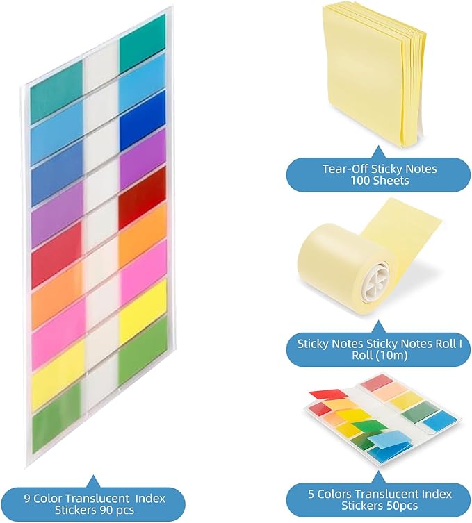 5-in-1 Note Box Refill - Self-Adhesive Notebook with Color Index Label - for consumables Filling Inside The Desktop Note Holder