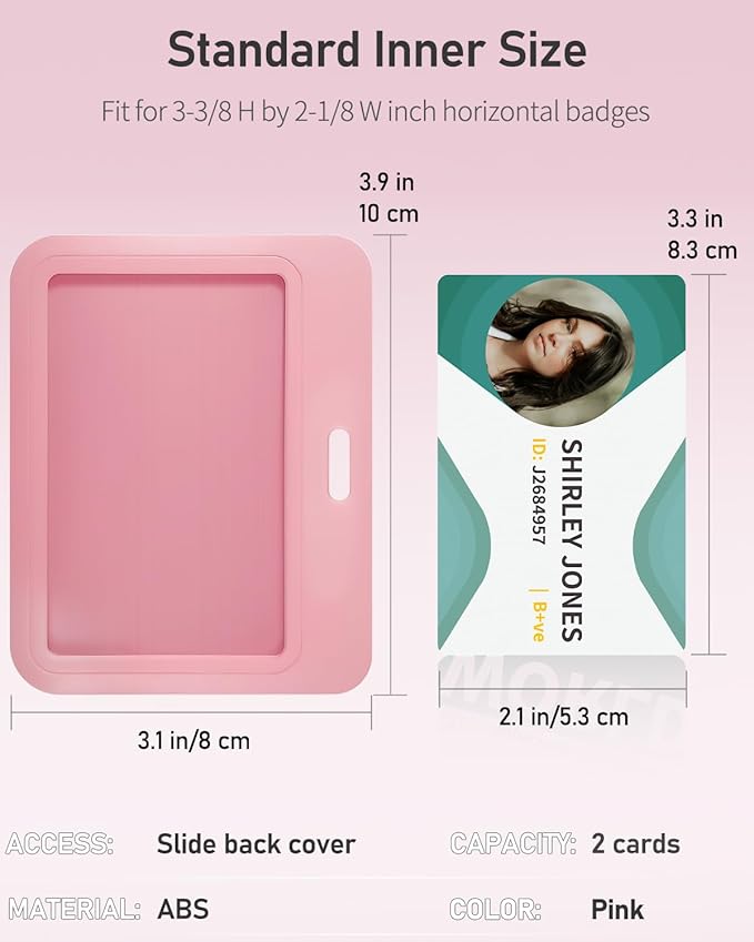 Uniclife 3 Pack Sliding ID Badge Holder Pink Horizontal Hard Plastic Case with Clear Window Card Protector Pouch for Office School ID Credit Cards Proximity Key Cards Driver’s Licenses and Passes