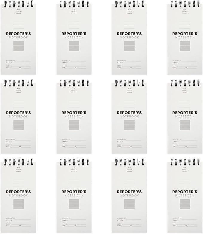 12 Pack Reporters Notebook, Spiral Note Pad for Journalist, Detective (70 Sheets/140 Pages Per Book, 4x8 In)