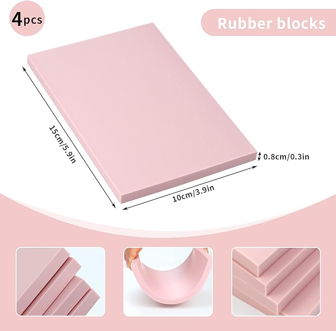 4 Pack Rubber Block Stamp Carving Blocks with Cutter Tools and Rubber Brayer Roller for Printmaking and More Crafts