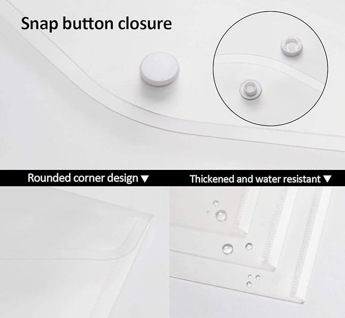 24 Pack A5 Plastic Envelopes - Agoer Clear Plastic Poly Envelope with Button Snap Closure, Clear Plastic Folders for Documents, Plastic File Bag Filing Envelopes for School Work Office Organization