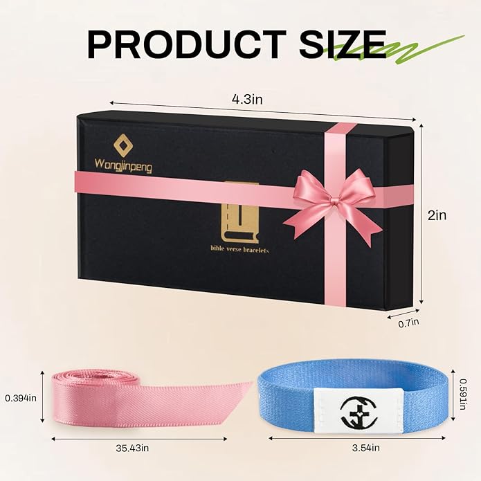 2 Pcs Bible Verse Bracelets，Daily Bible Verse Bracelet，Prayer Hope Bible Bracelets, Christian Gifts for Women , Graduation Gift，Inspirational Religious Gifts, Comes With A 35-inch Ribbon Bow