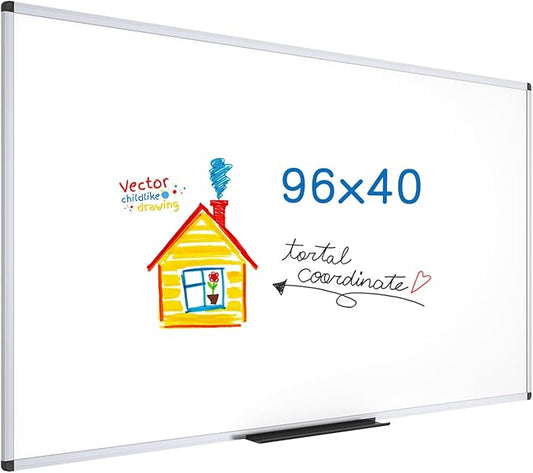 VIZ-PRO Dry Erase Board/Magnetic Whiteboard, 96 X 40 Inches, Silver Aluminum Frame