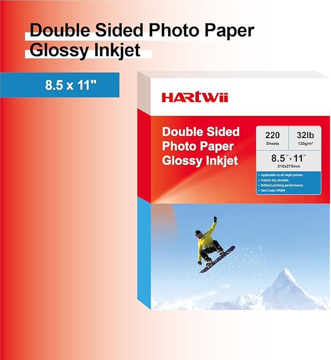 220 Pack Double Sided Photo Paper Glossy Inkjet 8.5x11 32lb 120gsm A4 Letter Size for All Dye Ink Printers