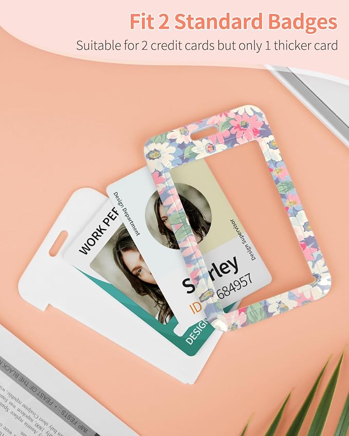 Uniclife Floral Sliding Badge Holder Wild Flower Plastic Case with Retractable Badge Reel Carabiner Clip & Detachable Lanyard Strap Fashionable Vertical Card Protector for Women Teacher Student