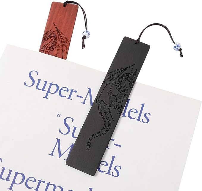 4 Pcs Wooden Bookmark Set, Book Marks for Book Lovers, Unique Bookmarks Gifts for Men Boy (Dragon and Skull)