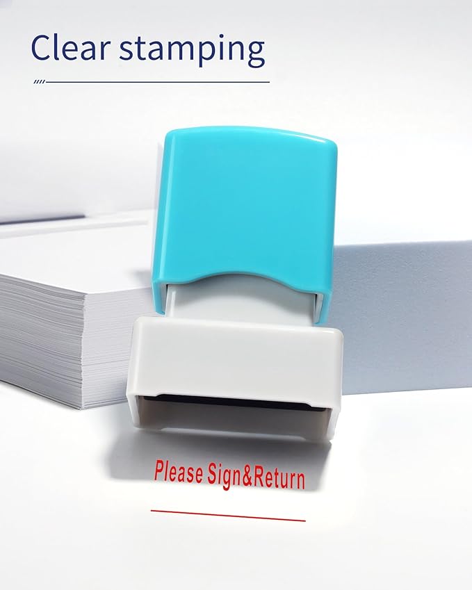 WAFJAMF Please Sign& Return Stamp–Message Stamp Pre-Inked Office Stamp Refillable Red Ink Preinstalled - Medium