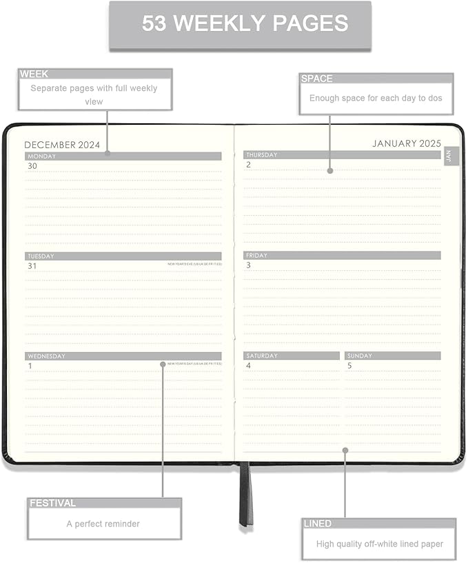 2025 Planner - Planner 2025 Weekly and Monthly with Stickers, 5.7" X 8.2", Jan 2025 - Dec 2025, 2025 Calendar Planner, Pen Holder, Inner Pocket, 44 Notes Pages - Blue