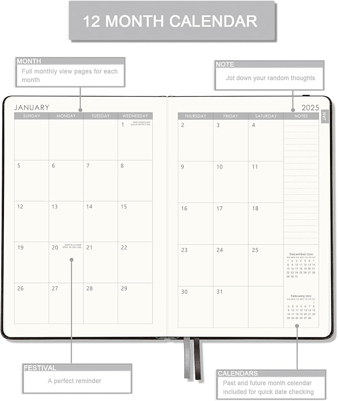 2025 Planner - Planner 2025 Weekly Monthly with Stickers, Jan 2025 - Dec 2025, 5.75" X 8.25", 2025 Calendar Planner, Premium Paper, Pen Holder, Inner Pocket, 40 Notes Pages