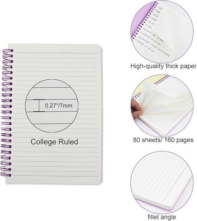 5 Pack Lined Spiral Journal Notebook for Women & Men, 8.3" x 5.7",80 Sheets/160 Pages College Ruled Notebook, A5 Plastic Hardcover Notebook for Office,School,Home