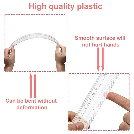 2 Pack-12 inch Clear Plastic Ruler Straight Shatterproof Transparent Rulers for Office Supply (Clear)