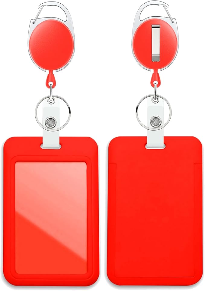 Red Badge Holder with Retractable Reel ，Badge Clips Retractable Heavy Duty Badge Reel，Keychain，ID Holder for School Nurse Office Teen