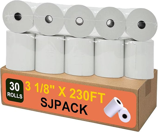30 Rolls Thermal Paper 3 1/8 x 230ft Pos Receipt Paper, Cash Register Roll TM-T88 T-20 T-90 SRP-350 370