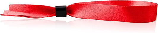 Wristco 100 Red Cloth Event Wristbands – Plastic Closure to Prevent Transfer or Reuse – Premium-Grade Fabric Bracelets for Party Entry, Summer Camp, VIP Identification, Drink Ticket ID