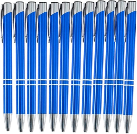 12 Pcs Stylish quality metal ballpoint Pens, Office and School stylus Ball Pen Advertising Luxury Quality, black ink, soft writing experience (Blue)