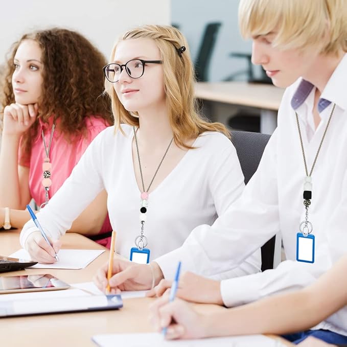 POPLOPP 3PCS Teacher Lanyards for ID Badges and Keys, Cute Silicone Beaded Lanyard for Women Nurse Employees Students