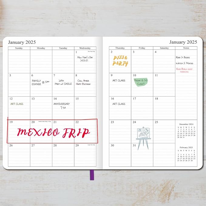 2025 Planner 8.5”x11”, Weekly and Monthly Planner from Jan to Dec 2025, Vegan Leather Cover, Elastic Closure, Purple