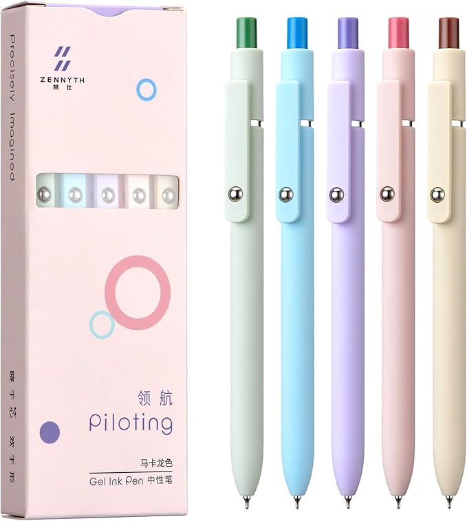5PCS Retractable Gel Pens Set, Quick Dry Black Ink Fine Point Soft Touch Roller Ball Gel Ink Pen for Smooth Writing (Macaron Color)