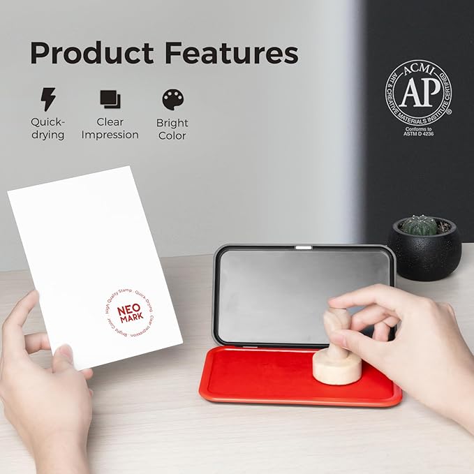 Large Stamp Pad Kit (1oz Ink Included) - 3.50"x 6.25", Magnetic Lid, Premium Quality Felt Stamp Pad (Red)