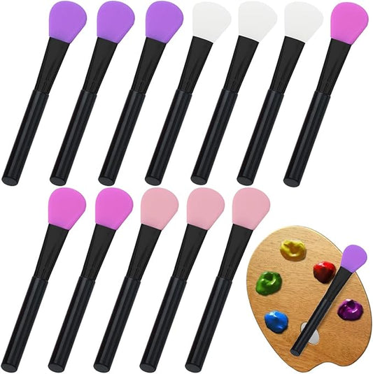 12 Pcs Silicone Magic Brushes, Fan-shaped Blending Brush Set for DIY Painting Mixing & Spreading, Black, White, Purple, Pink, Silicone Material, Acrylic, Ink
