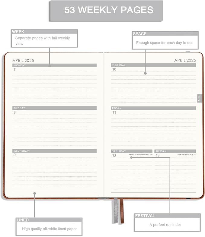 2025 Planner - Planner 2025 Weekly and Monthly with Stickers, JAN. 2025 - DEC. 2025, 5.75" X 8.25", 2025 Calendar Planner Premium Paper, Pen Holder, Inner Pocket and 44 Notes Pages