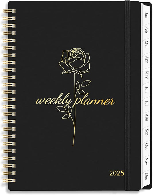 2025 Planner Weekly and Monthly, Calendar Planner with Monthly Tabs, 2025 Weekly Planner from Jan 2025 - Dec 2025, Weekly Monthly Planner with Spiral Binding- 6.3" X 8.5", Black