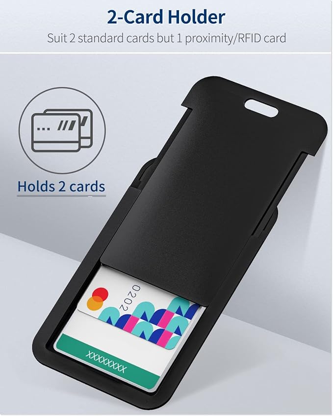 Uniclife 6 Pack Sliding ID Badge Holder Hard Black Vertical Plastic Card Case Protector Pouch with Clear Window for Office School ID Credit Cards Proximity Key Cards Driver’s Licenses and Passes