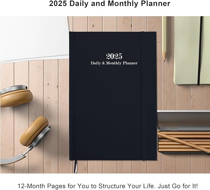 2025 Daily & Monthly Planner - 2025 Daily Planner One Page Per Day from January 2025 to December 2025, Hourly Appointment Book Perfect Organizer Daily Life, Fabric Cover, 5.8'' x 8.3'', Black