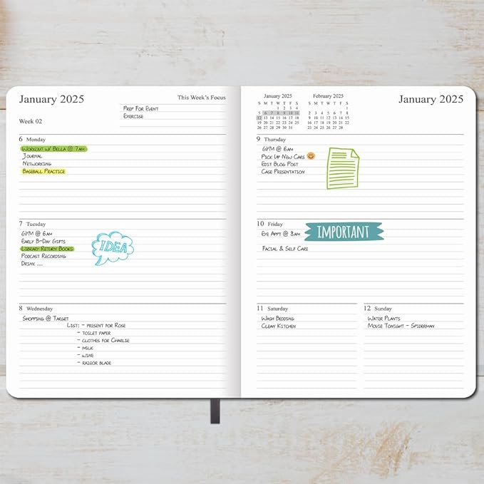 2025 Planner 8.5”x11”, Weekly and Monthly Planner from Jan 2025 to Dec 2025, Vegan Leather Cover, Elastic Closure, Grey