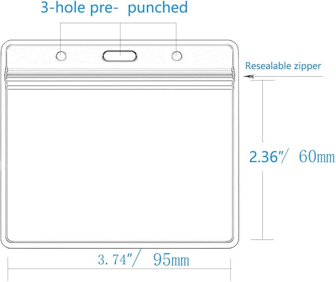 Extra Thick Horizontal ID Card Name Tag Badge Holder with Waterproof Type Resealable Zip (Holders with lanyards, 50 Packs)
