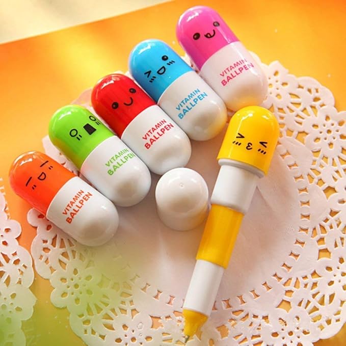 40pcs Vitamin Pill Ballpoint Pen Cute Cartoon Retractable Ball Pen Smiling Face Ball Pen For Kids (Random Color)