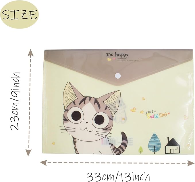 12pcs Letter A4 Paper Document Bag with Snap Button Closure Poly Booklet File Folder Pockets Organizer for School Office Supplies Cross Stitch Organizing Storage Stationery Tools