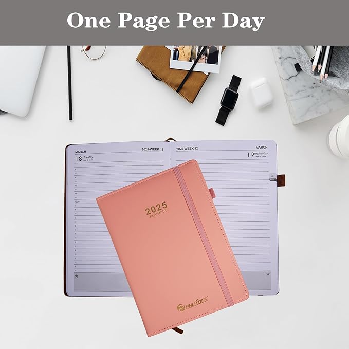 2025 Appointment Book/Planner, One Page Per Day, Jan - Dec 2025, Annual Daily Monthly Agenda Planner with Hourly Schedule and Monthly Tabs, 5.7" x 8.3" Calendar Planner (5-Pink)