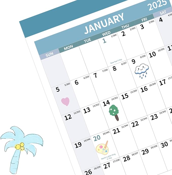 2025 Wall Calendar 34.8" x 22.8" Large Vertical Yearly Wall Hanging Calenda with Julian Date Thick Paper Calendar 12 Month Annual Wall Planner for Wall Office Fridge(Light Blue)