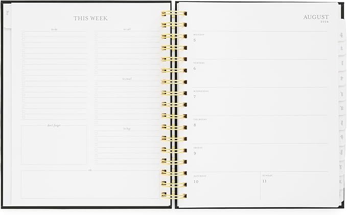 2024-2025 Sugar Paper Academic Signature Spiral Planner, Black, Monthly and Weekly Planning