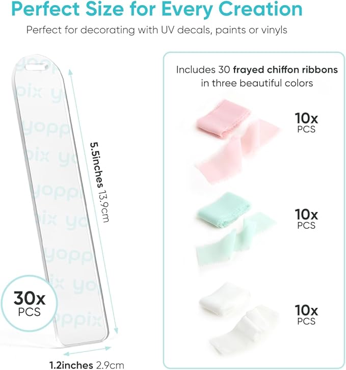 30 Pieces Acrylic Bookmark Blanks- 3mm Thicken Clear Acrylic Bookmarks with 30 Pcs Ribbon for Reading Lovers DIY Crafts Presents, Graduation Back to School Presents