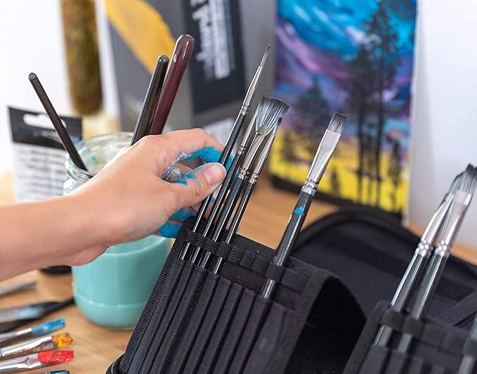 21Pcs Paint Brush Set, 15 Oil Paint Brushes, Paint Palette, Palette Knife, Sponges, Standing Organizer, Professional Artist Paint Brushes for Acrylics, Watercolors, Gouache, Canvas and Face Painting