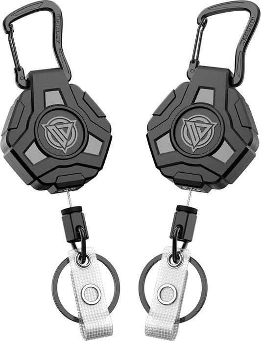 2 Pack Retractable Keychain, Heavy Duty Carabiner Badge Holder, Tactical ID Badge Reel with 31.5'' Coated Steel Cord, Bearing 8.0 oz- Black