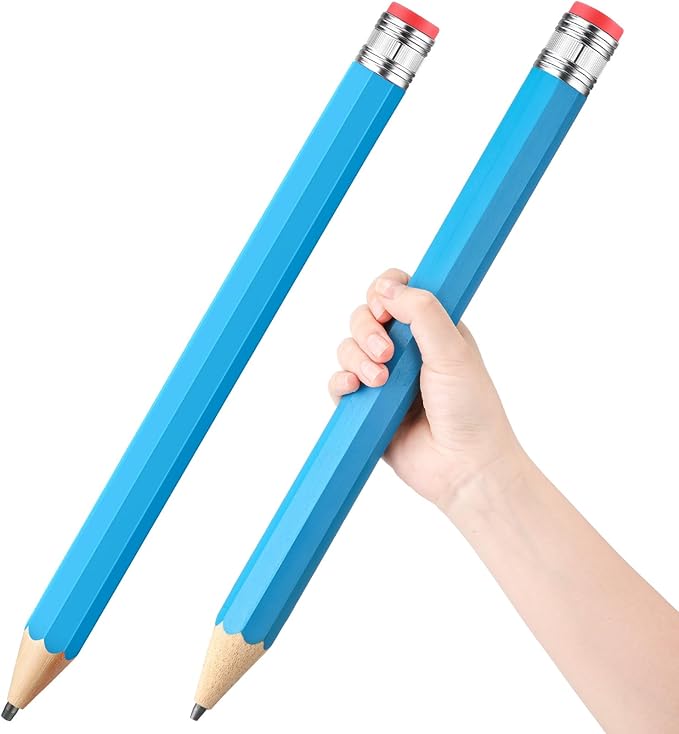 2 Pcs 16 Inch Pencils Wooden Jumbo Pencils Giant Wooden Pencils Funny Big Pencil with Cap Eraser Large Pencil Fun Novelty Gifts for Kids School Kindergarten Home Office Supplies(Blue)