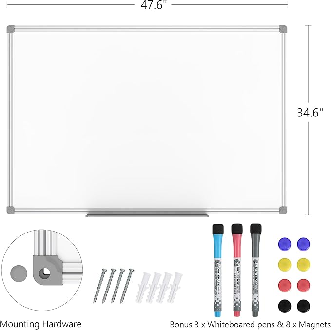 Lockways 48 x 36 Inch White Board 2 Pack | Dry Erase Board Magnetic Whiteboard for Office School and Home