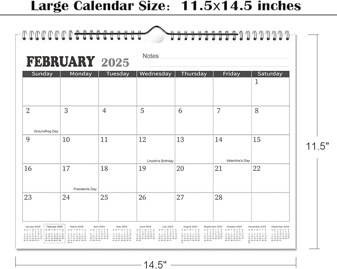 2025 Calendar - 18 Monthly Wall Calendar from Jan. 2025 - Jun. 2026,Large Calendar(11.5'' x 14.5''),2025 Wall Calendar with Notes and yearly calendar, Black