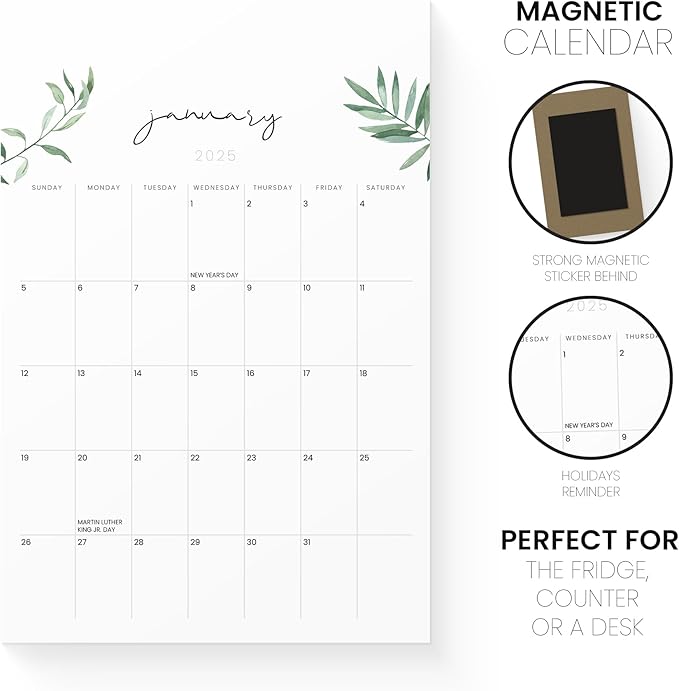 Magnetic Calendar for Refrigerator 2025 - Versatile 6x9 2025 Fridge Calendar Runs Until June 2026 - Easy Planning with Aesthetic Fridge Calendar Magnet - Karto - Greenery