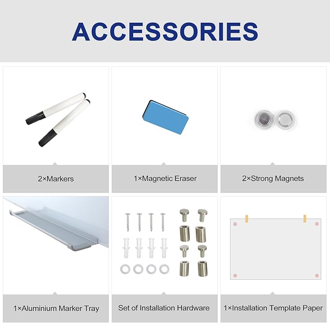Glass Magnetic White Board - 72 x36 Inches Dry Erase Glass Whiteboard for Wall, Large Wall Mounted Glass Board for School, Office and Home