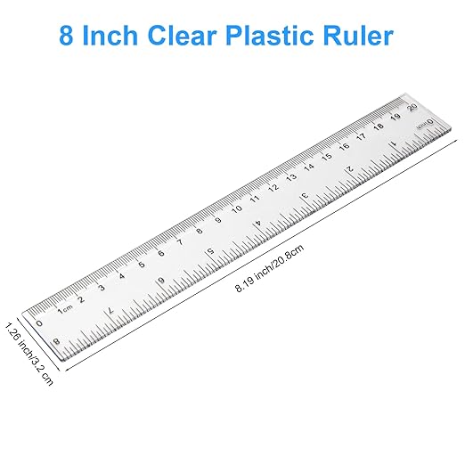 2 Pack - 8 inch Clear Plastic Ruler Straight Shatterproof Transparent Rulers for Office Supply (Clear)