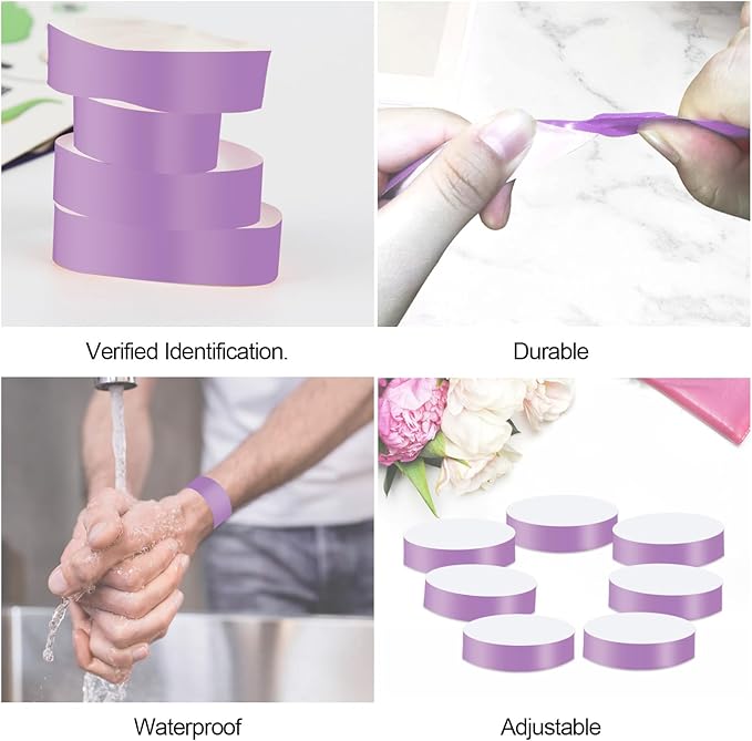 1400 Pcs Wristbands for Events Paper Wristbands Waterproof Paper Bracelets Neon Wrist Bands Colored Wristbands Adhesive Hand Bands Armbands for Concerts(Light Purple)