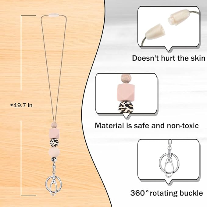 POPLOPP 3PCS Teacher Lanyards for ID Badges and Keys, Cute Silicone Beaded Lanyard for Women Nurse Employees Students