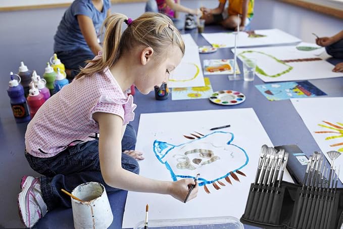 21Pcs Paint Brush Set, 15 Oil Paint Brushes, Paint Palette, Palette Knife, Sponges, Standing Organizer, Professional Artist Paint Brushes for Acrylics, Watercolors, Gouache, Canvas and Face Painting