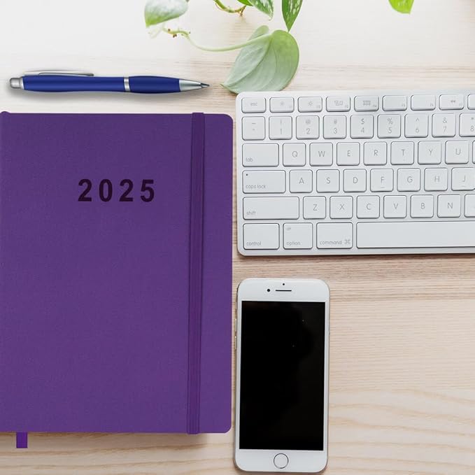 2025 Planner - Weekly and Monthly Planner Jan to Dec 2025, Vegan Leather Cover, Elastic Closure, 7”x9.25”, Purple