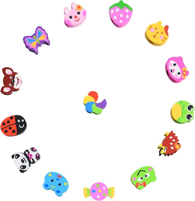 28PCS Fun Cute Pencils for Kids,Colorful Stripe Pencils with Assorted Fruit Animal Erasers Toppers,Pencils and Erasers Set for School Office Classroom Supplies Students Children